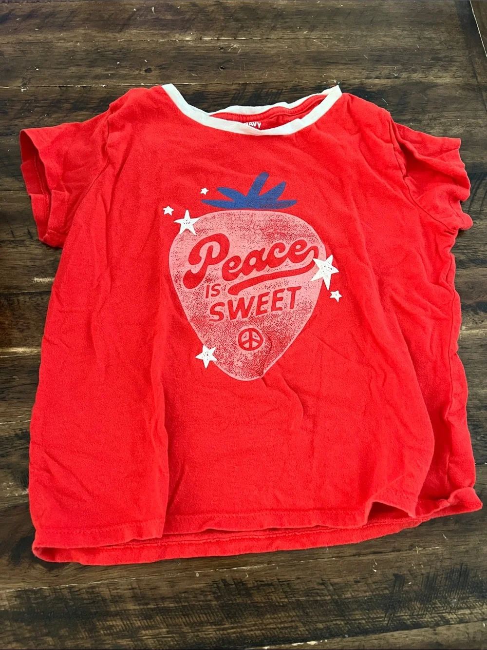 Old Navy Red Girls' 'Peace Is Sweet' Strawberry Graphic Tee with White Trim